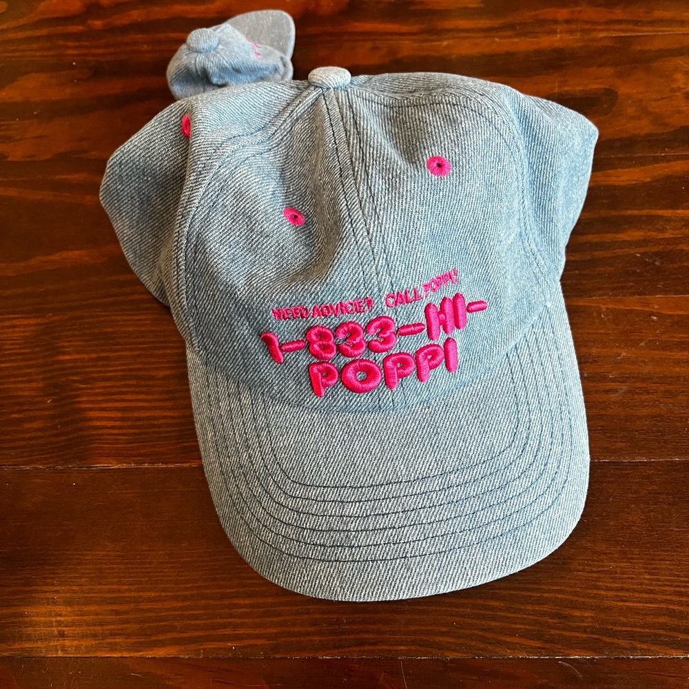 Women's Denim Cap with Pink Embroidery
